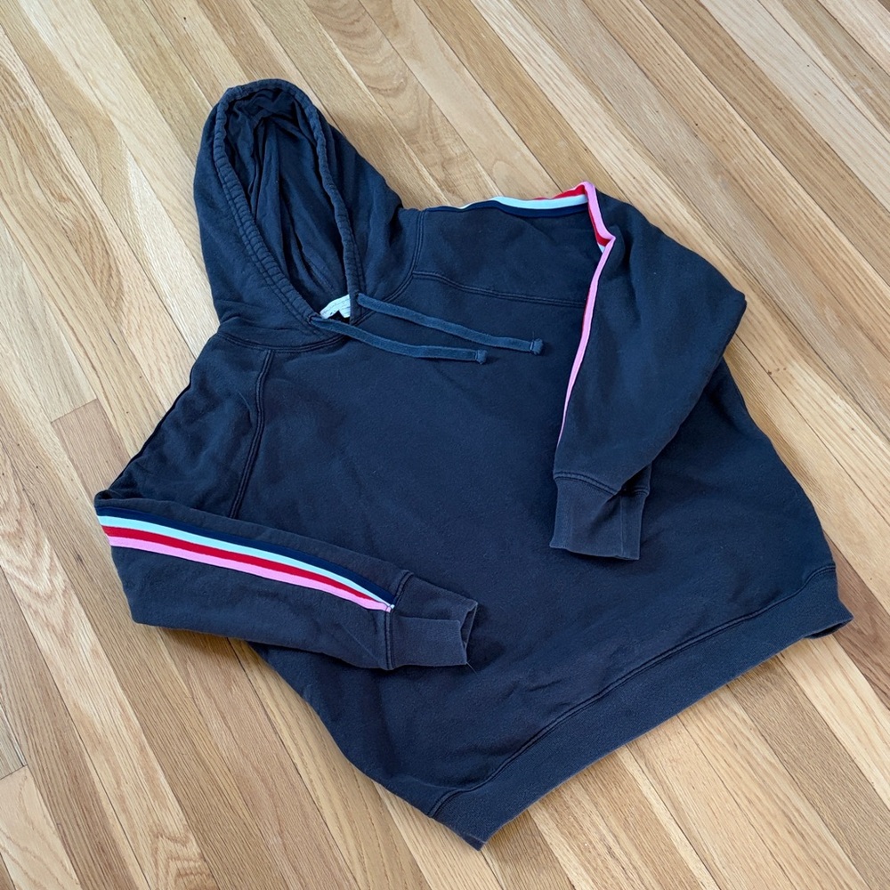 Women's Black Hoodie with Multicolor Stripes
